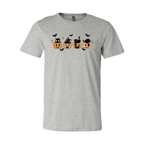 Black Cat Pumpkin Halloween T-Shirt in athletic heather