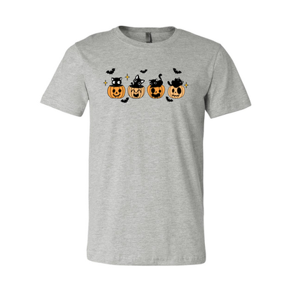 Black Cat Pumpkin Halloween T-Shirt in athletic heather