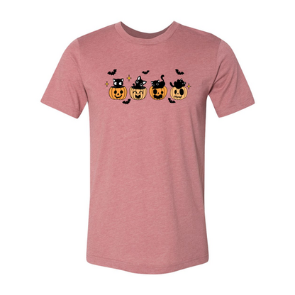 Black Cat Pumpkin Halloween T-Shirt in heather mauve
