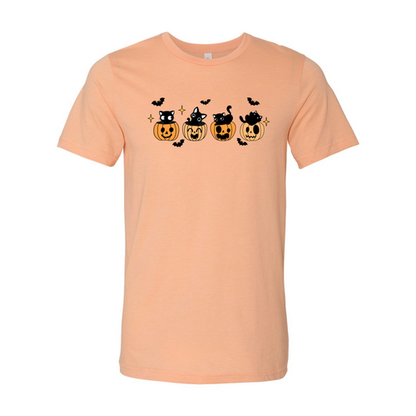 Black Cat Pumpkin Halloween T-Shirt in heather peach