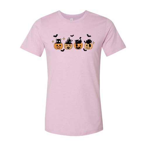 Black Cat Pumpkin Halloween T-Shirt in heather prism lilac