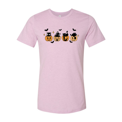 Black Cat Pumpkin Halloween T-Shirt in heather prism lilac