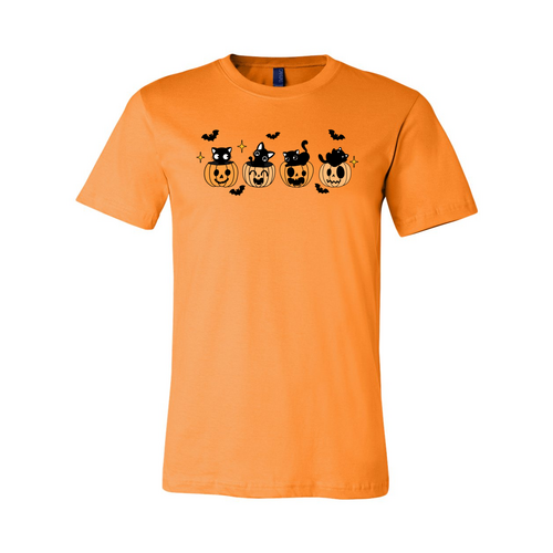 Black Cat Pumpkin Halloween T-Shirt in orange