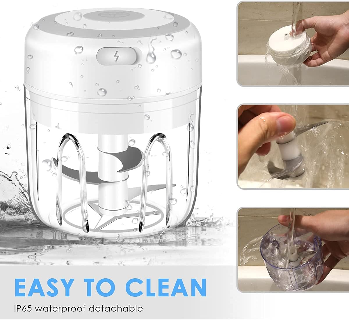 Easy-to-clean garlic chopper with washable bowl and blade