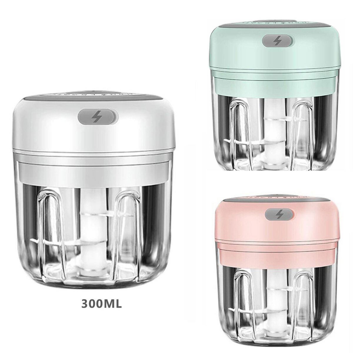 300 ml garlic choppers in white, green and pink