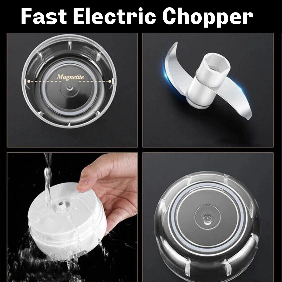 Garlic chopper magnetic lid, blades and washable bowl