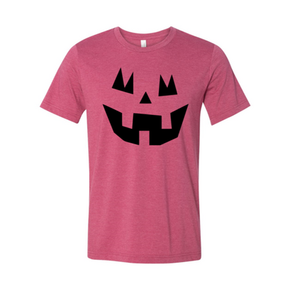 Cute Scary Pumpkin Faces Halloween T-Shirt in heather raspberry