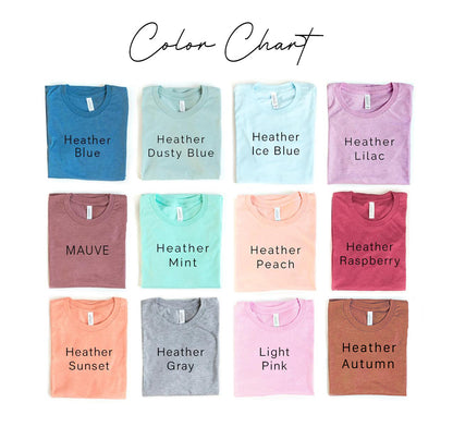 Bella Canvas t-shirt color chart with heather and light colors