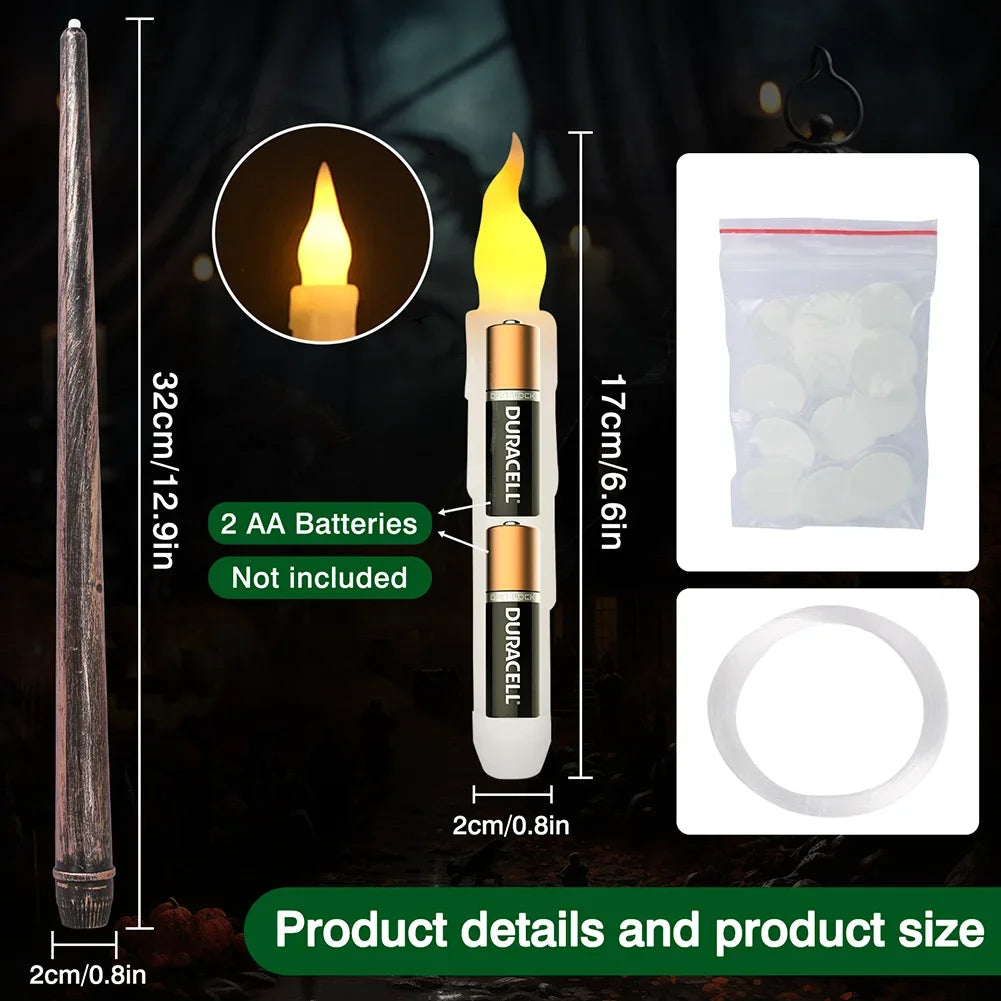 Floating candle size details: 6.6-inch candle on 2 AA batteries and 12.9-inch magic wand remote