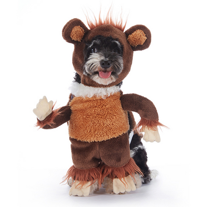 Dog wearing a brown coffee monkey Halloween costume