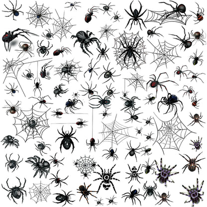 Sheet of black spider and spider web temporary tattoos on white