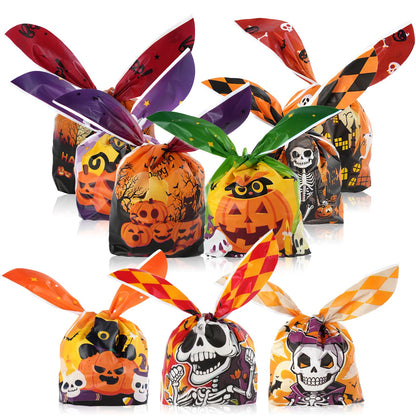Halloween treat bags in 9 trick-or-treat designs with bunny-ear twist ties