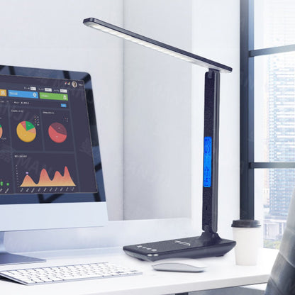 LED desk lamp lighting a home office desk