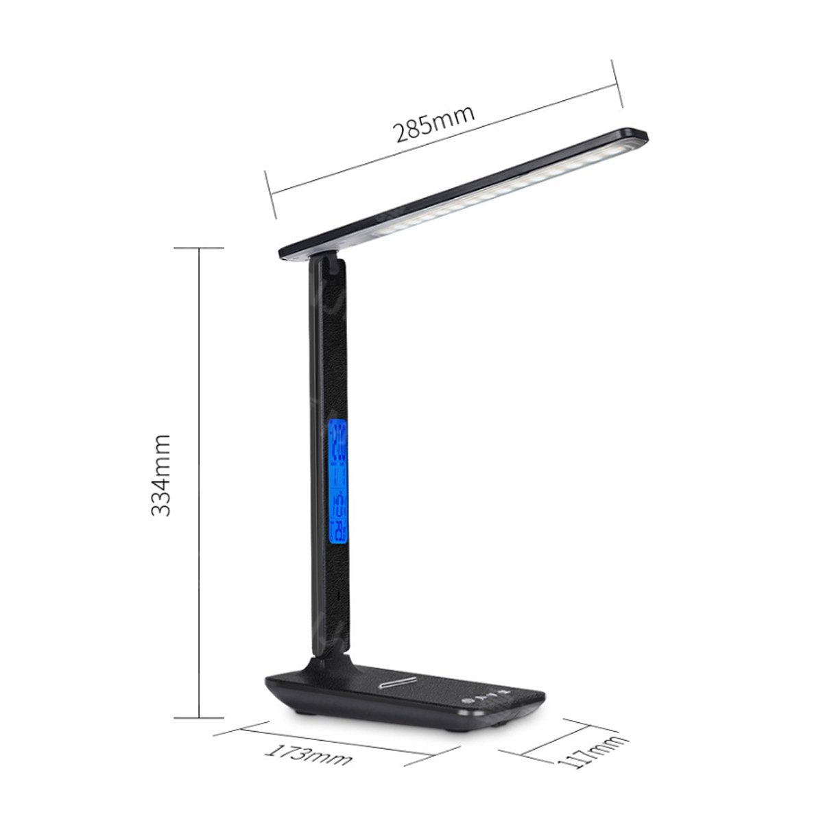 LED desk lamp dimensions: 334 mm tall, 285 mm arm