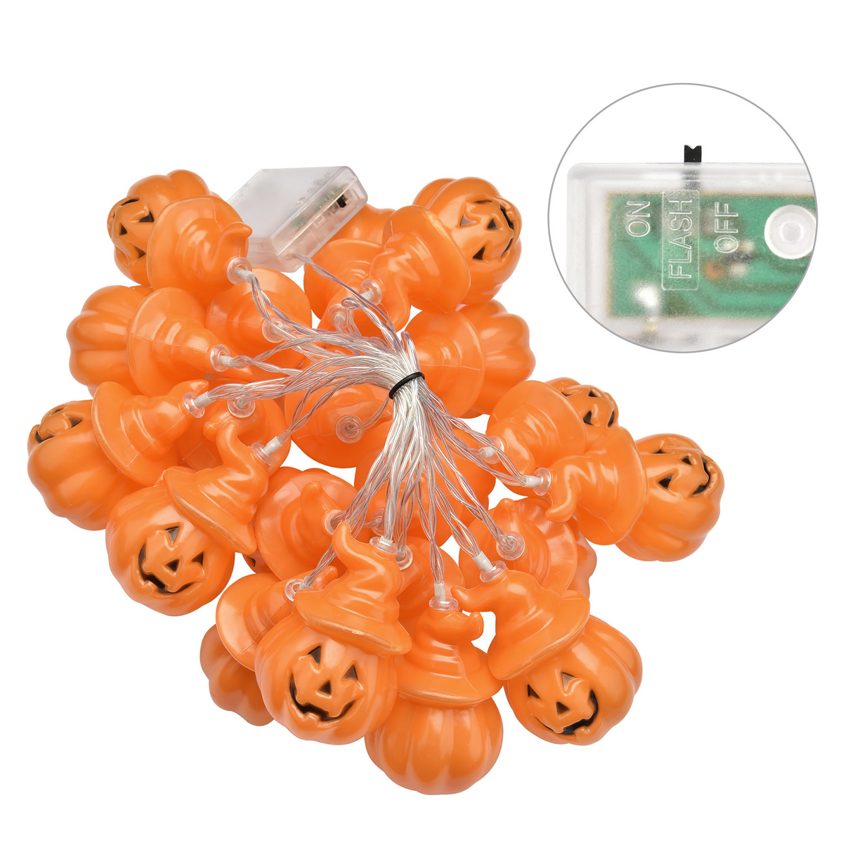 Coiled pumpkin LED string lights with battery box