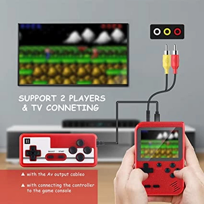 Handheld game console connected to a TV with the 2-player controller