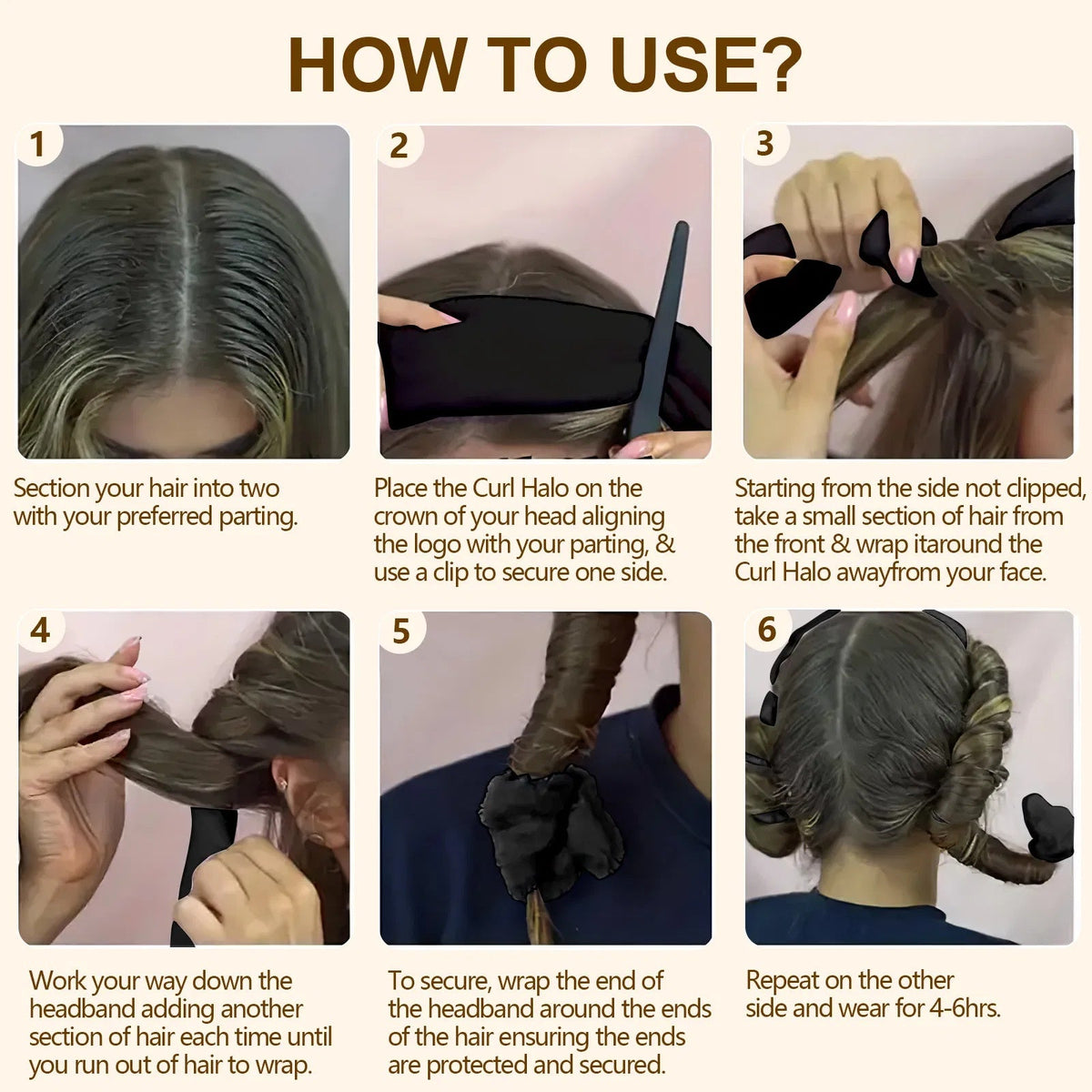 Step-by-step guide to wrapping hair around the heatless curling rod
