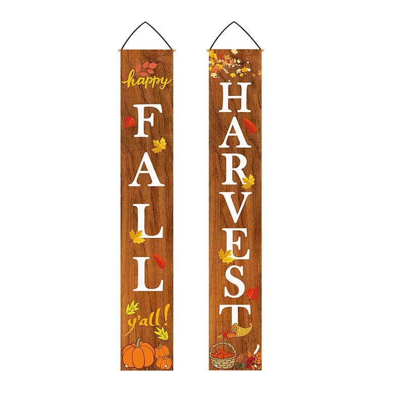 Rustic brown Happy Fall Y'all and Harvest porch banners
