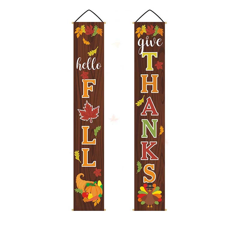 Brown wood-look Hello Fall and Give Thanks porch banners