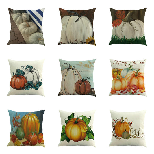 All 9 Thanksgiving pillow cover designs with painted pumpkins