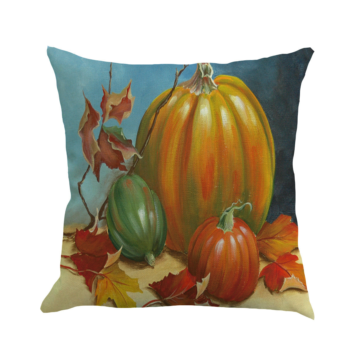 Pillow cover with painted pumpkins and gourds in fall colors