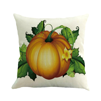 Pillow cover with a golden pumpkin and green leaves