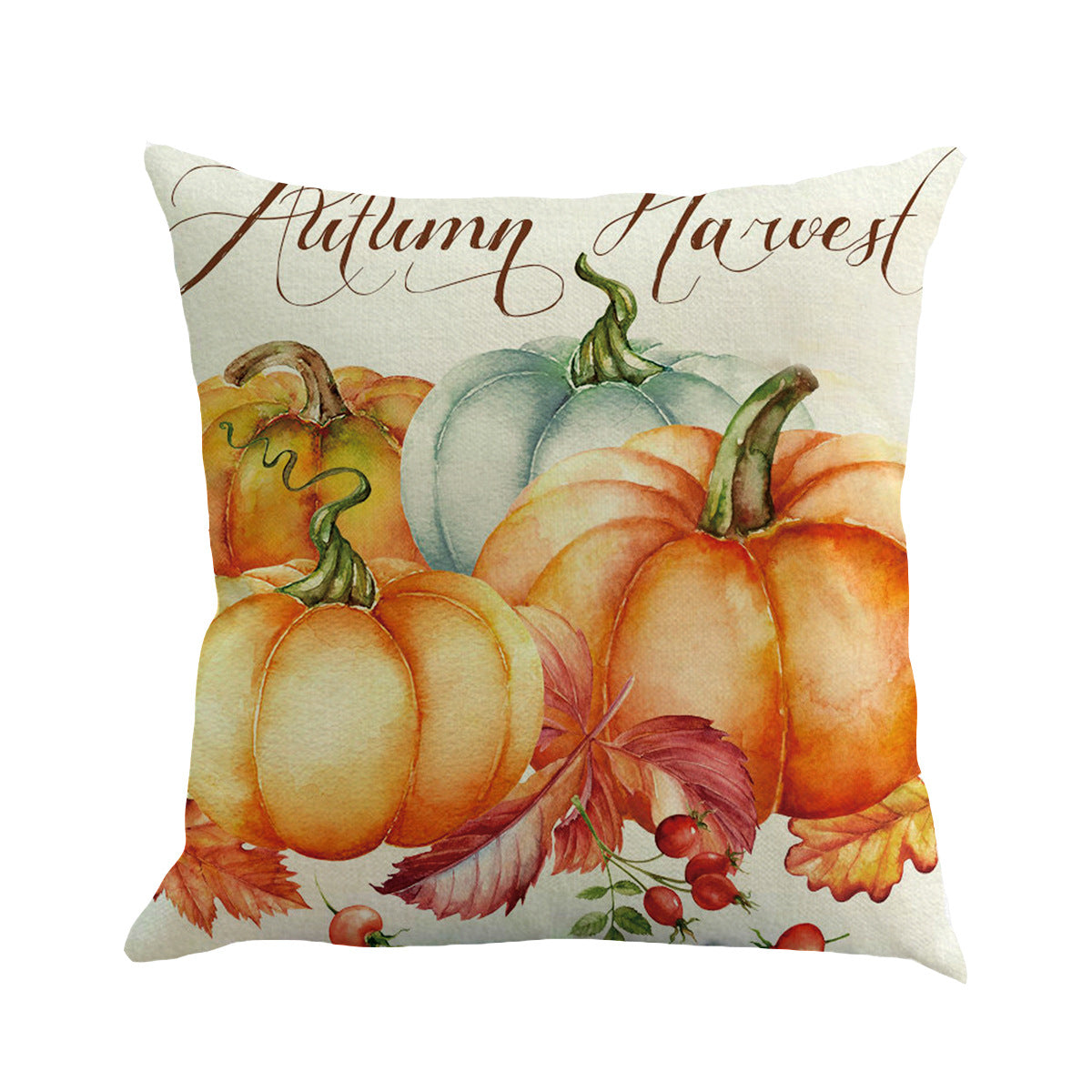 Autumn Harvest pillow cover with watercolor pumpkins