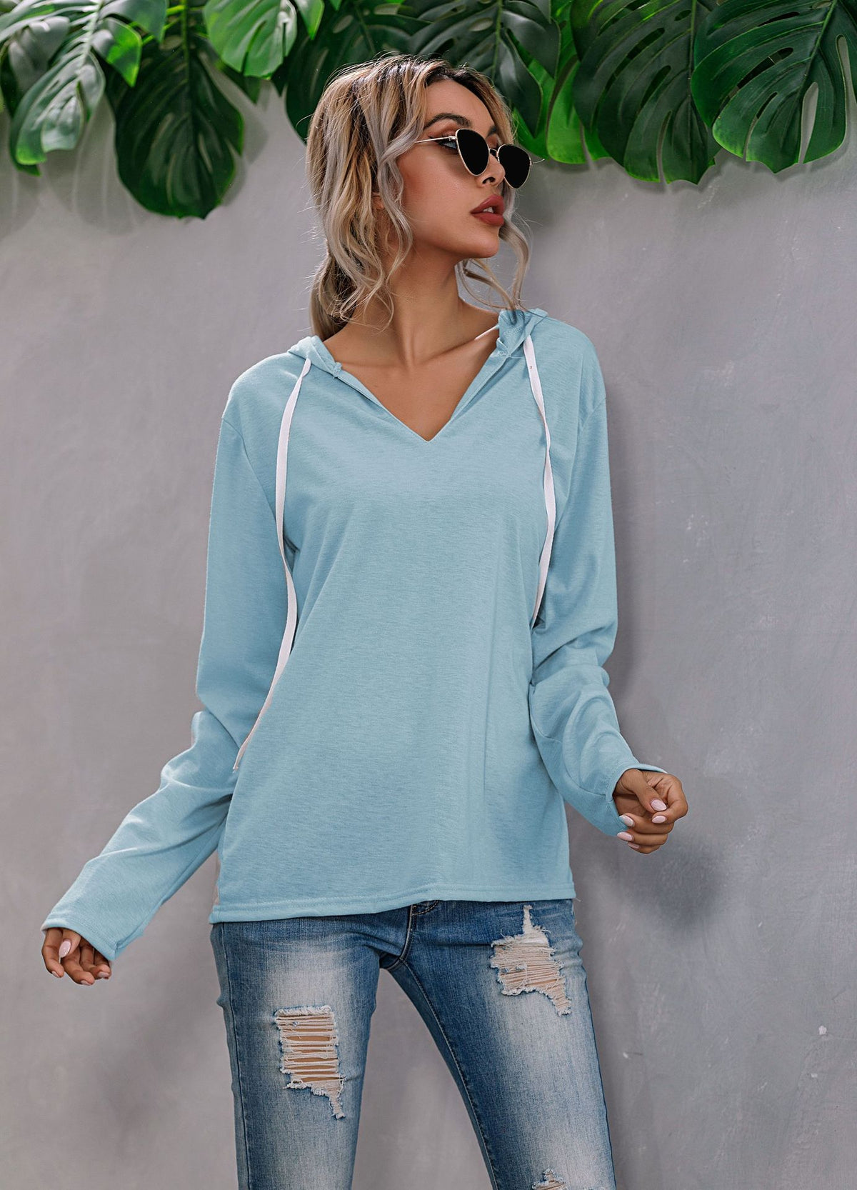 Women's V-Neck Knit Sweater in blue