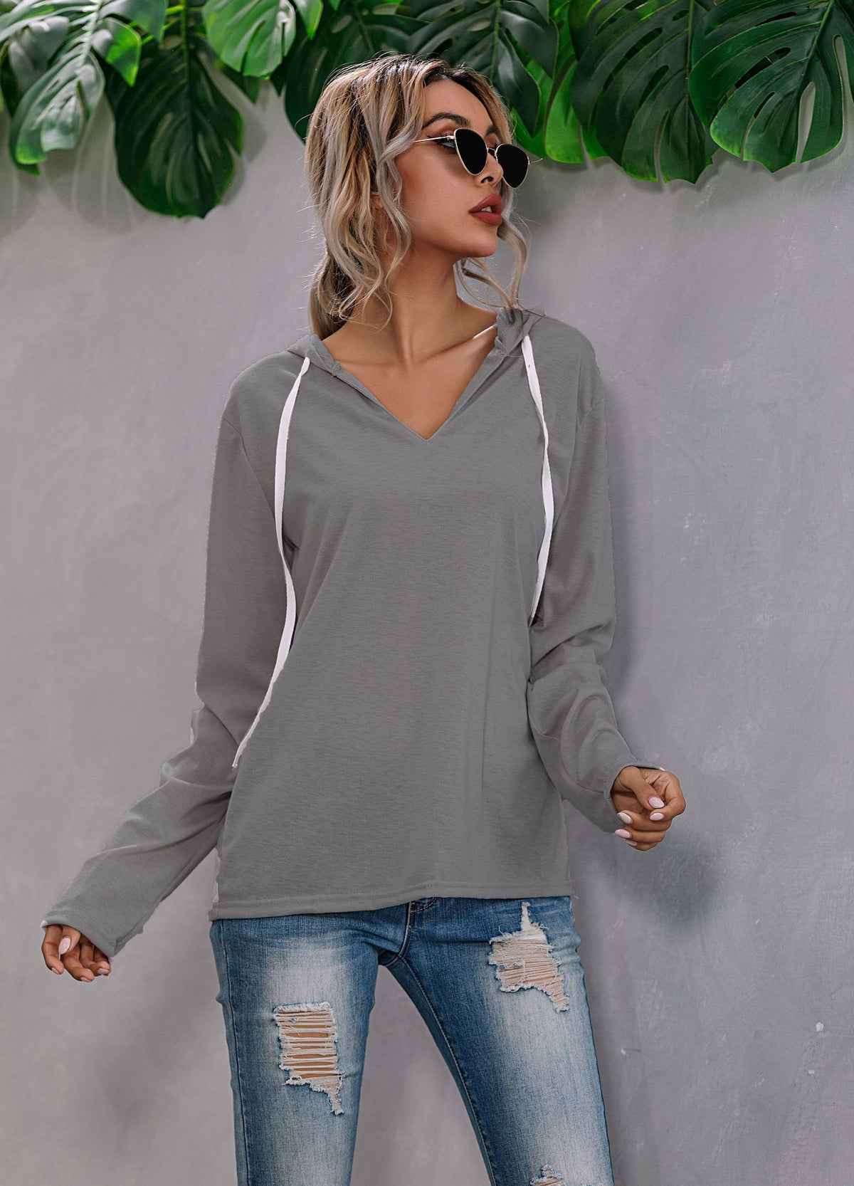 Women's V-Neck Knit Sweater in dark grey