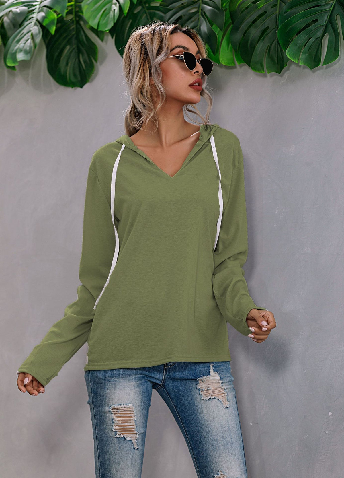 Women's V-Neck Knit Sweater in green