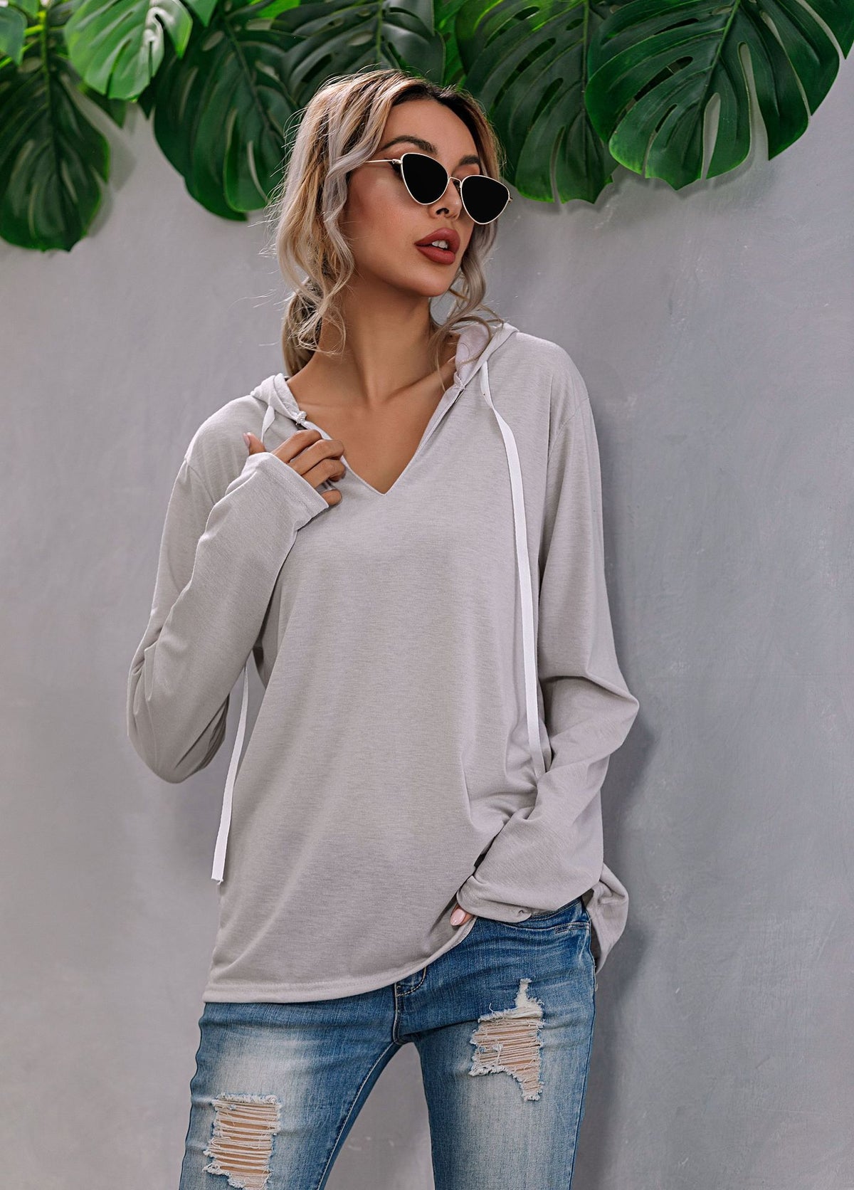 Women's V-Neck Knit Sweater in grey