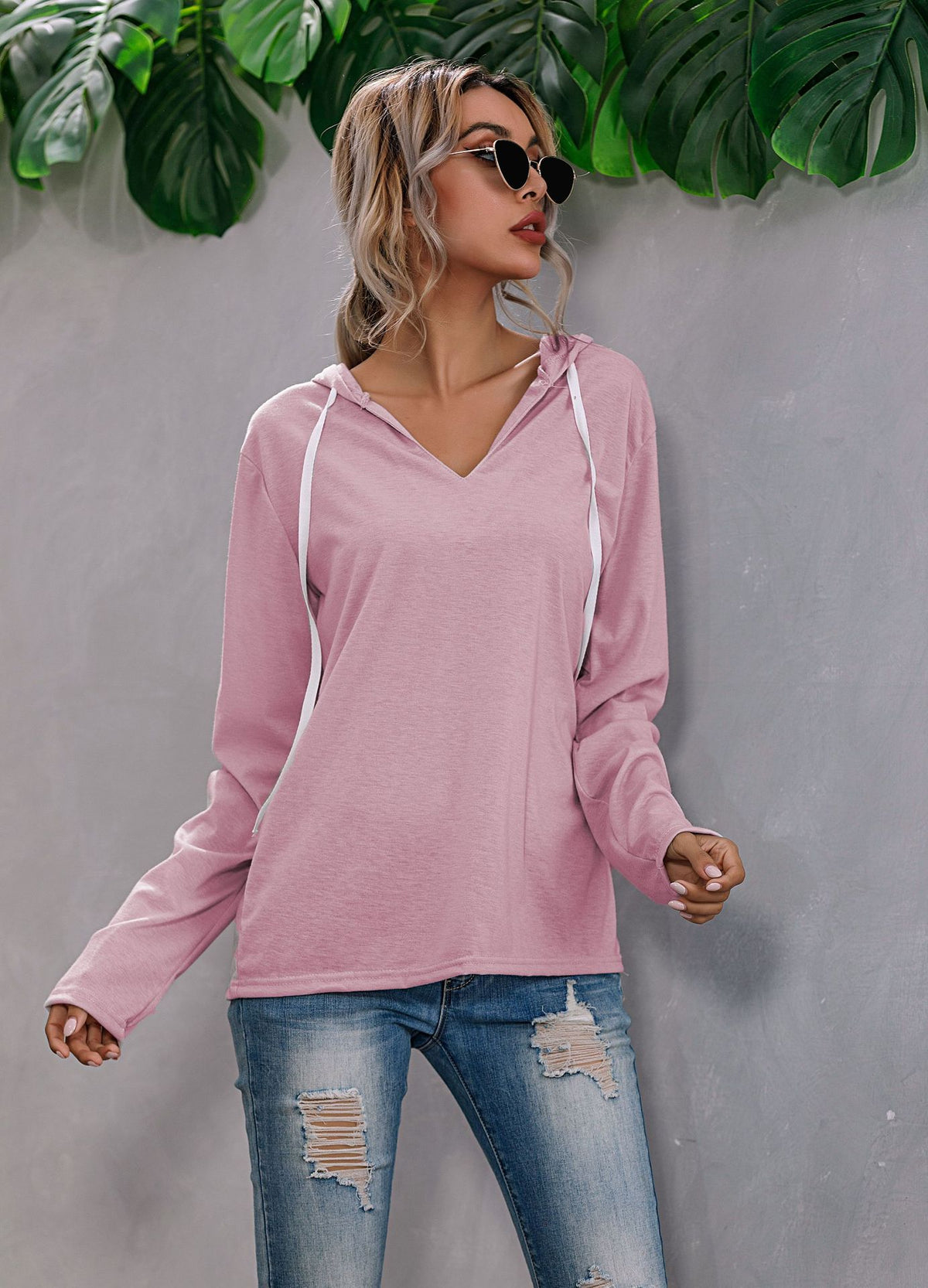 Women's V-Neck Knit Sweater in pink